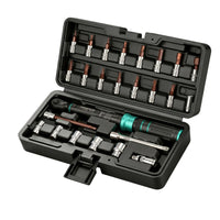 25 Pieces 2.5-30 Nm 25-Piece Cycle Force Wrench Kit Mini Bike Force Wrench Kit Molded Compartments Repair Tool Metal Sockets