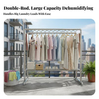 Double Rod Clothes Rack Windproof Double Rod Garment Rack Large Capacity Freestanding Clothes Stand for Balcony, Outdoor, Bedroom