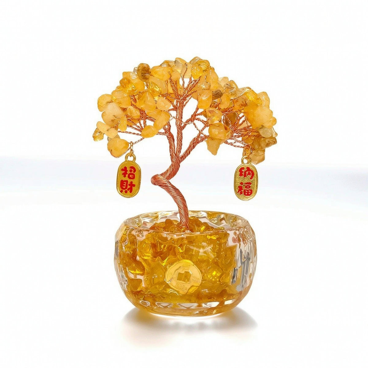 Feng Shui Prosperity Tree with Glass Base Miniature Crystal Prosperity Tree Wealth Ornament Prosperity for Desk, Office, Entryway