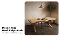 Untreated Edge Dining Table Artistic Design Solid Wood Slab Table Sturdy and Hard-Wearing Home Furniture for Homestay Managers, Families, Cafe