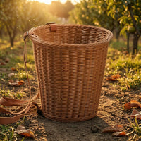 Imitation Rattan Backpack Picnic Basket Iron Frame Woven Carrying Basket Breathable