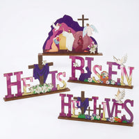 4 Pieces Wooden Easter Table Sign Colorful Design Easter Centerpiece Set Sturdy Wood Christian Wooden Sign for Holiday Decorators, Tiered Tray, Shelf