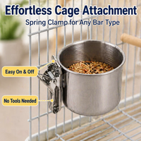 Silver Dog Crate Water Bowl Clip On, Polished Stainless Steel Feeder Cup, Easy to Clean Cage Water Bowl for Budgerigar, Cockatiel, Lovebird