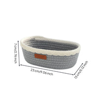 Handwoven Rope Basket with Leather Label Space-Saving Cotton Rope Basket Soft Woven Organizer Compact for Entryway