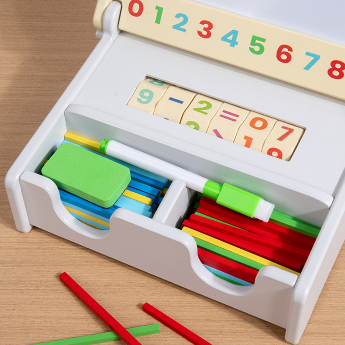 Fold-up Arithmetic Board Storage Compartment Wooden Arithmetic Toy Colored Counting Board Included Marker for Children