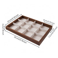 Beige Lined Walnut Jewelry Tray Slim Divided Jewelry Tray Raised Rim Household Storage Rectangular