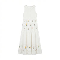 Lace Patchwork Long Dress Retro Design Embroidered Maxi Dress Lightweight women's Clothing for Young Adults, Teens, Vacation, Summer Outings