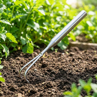 Stainless Steel Hand Rake, Rust-Free Garden Tool for Plants & Flower Beds, Stable Integrated Hand Rake for Soil Cultivation, Polished Silver