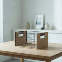 Wire Storage Basket with Wooden Handles OpenWire Mesh Top Basket with Wooden Handles Rectangular for Shelf, Desk, Pantry