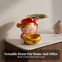 God of Wealth Figurine Resin Craft Wealth Shen Statue Storage Bowl Fortune God Decorative Tray Chinese Design for Adults