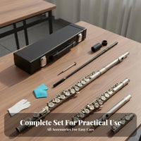 16 Key C Flute Student Flute Complete Kit for Adult Learners, Amateur Artists, Music Class, Band Practice, Live Performance