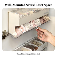 Dustproof Underwear and Sock Storage Container Space-Saving Wall Mounted Underwear Organizer Removable Dividers for Women, Wardrobe, Bedroom