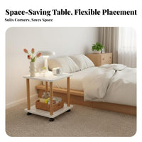 Movable with 360° Wheels Rolling Accent Table Modern Design 2-Tier Rolling Cart Space-Saving Nightstand Multi-Purpose for Homeowners, Renters, Students, Living Room, Bedroom, Small Areas, Kitchen
