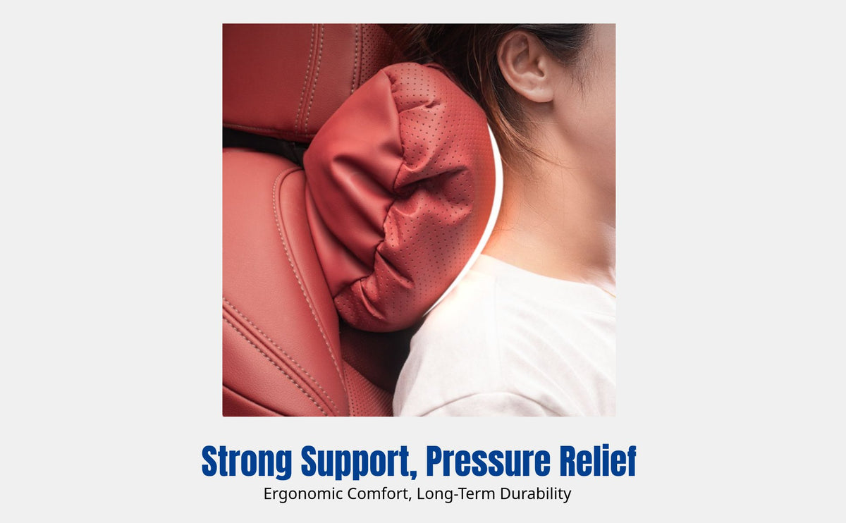Car Headrest, Genuine Leather Breathable Neck Pillow, All-Season, Soft Cotton Filling, Ergonomic Support