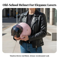 Retro 3C Certified 3/4 Shell Leather Helmet Four-Season for Women, Adults, City Commuting, Daily Travel, Motorcycling
