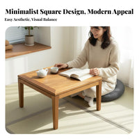 Traditional Asian Design Small Square Kang Table Natural Wood Grain Floor Desk adaptable Home Furniture Lowlow-height Design for tea Lovers, Minimalists, telecommuting Workers, Bay opening, woven mat Room, Bedroom, Balcony