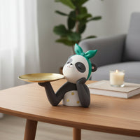 Pandas Statue with Tray Cute Pandas Tray Ornament Functional Catchall Dish for Vanity, Desk