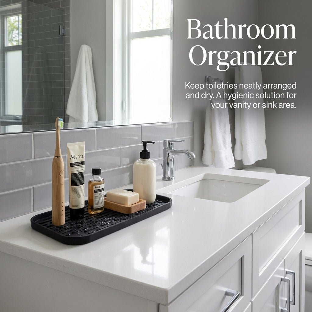 Silicone Draining Mat for Kitchen Sink and Counter, Large Dish Mat with Non-Slip Design, and Draining Tray, Sink for Homeowners
