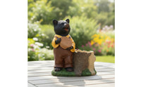 Bear Figurine with Planter Rustic Bear Planter Yard Art Woods Weather-Resistant for Gardeners, Patio, Courtyard