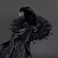 Witch Hat with Lace Trim Handmade Witch Hat with Ribbon Tails Ruffled Costume Headpiece for Cosplayers, Witches, Halloween, Cosplay, Photo Shoots