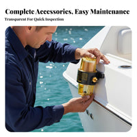 10 Micron Filtration Outboard Engine Fuel Water Separator Transparent Collection Bowl UF-10K Long-Lasting Construction Boat Engine Water Separator Easy Installation for Boaters, DIY Enthusiasts, Yachts, Boats