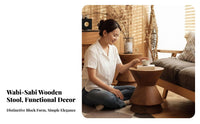 Wabi-Sabi Design Hourglass End Table Natural Look Hourglass Pedestal Multi-Functional Low Stool No Assembly Required for Hospitality Business Owners, Interior Designers, Living Room, Entryway, Hotel, Bedroom