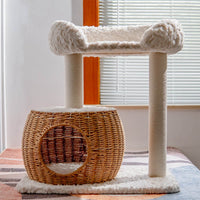Japanese Style Cat Tree with Woven Bed and Sisal Post