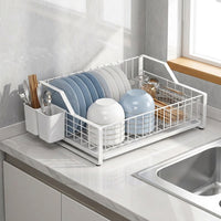 Dish Rack with Cutlery Holder and Cup Holder, 304 Stainless Steel Bowl Rack, Modern Minimalist Style Floor Standing Space Saving Kitchen Counter