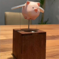 Wooden Carved Pig Figurine Desk Decor Stress Relief Gift