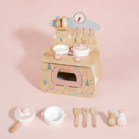Wooden Play Kitchen with Accessories Kids Tabletop Toy Cooker Young Child Wooden Play Kitchen Set for Playroom