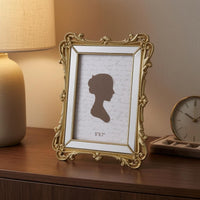 White Mat Baroque Photo Frame Clear Front Ornate Photo Frame Rectangular