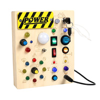 Wooden Busy Board with LED Lights, Switches, and Key Lock