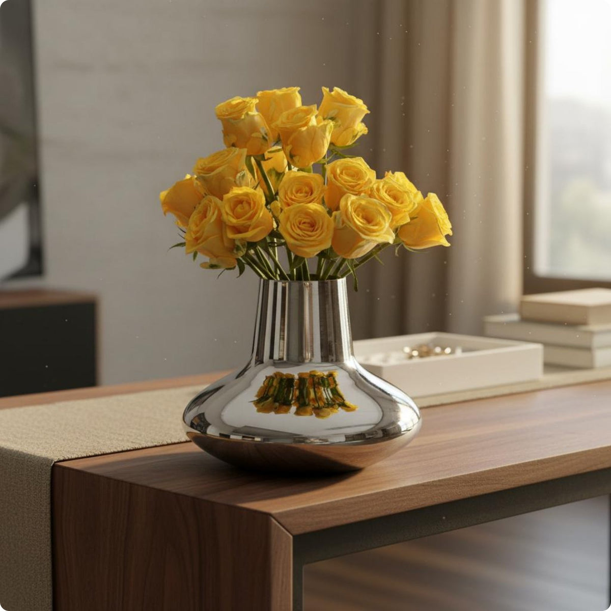 Stainless Steel Vase Shiny Polished Steel Flower Sturdy Table Centerpiece for Housewarming Gift