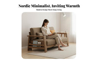 Nordic Design L-Shaped Wooden Frame Sofa Walnut Color Finish configurable Sofa with Storage Ottoman Fabric Upholstery Living Room Furniture Minimalist design aesthetic for Apartment Dwellers, Homeowners, Families, Home, Lounge Area