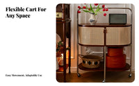 Multi-Functional dual-level Rattan Cart Multifunctional Storage Trolley With casters Side Table Space-Saving Design for Homeowners, Office Workers, Bedroom, Living Room, Small Spaces, Bathroom