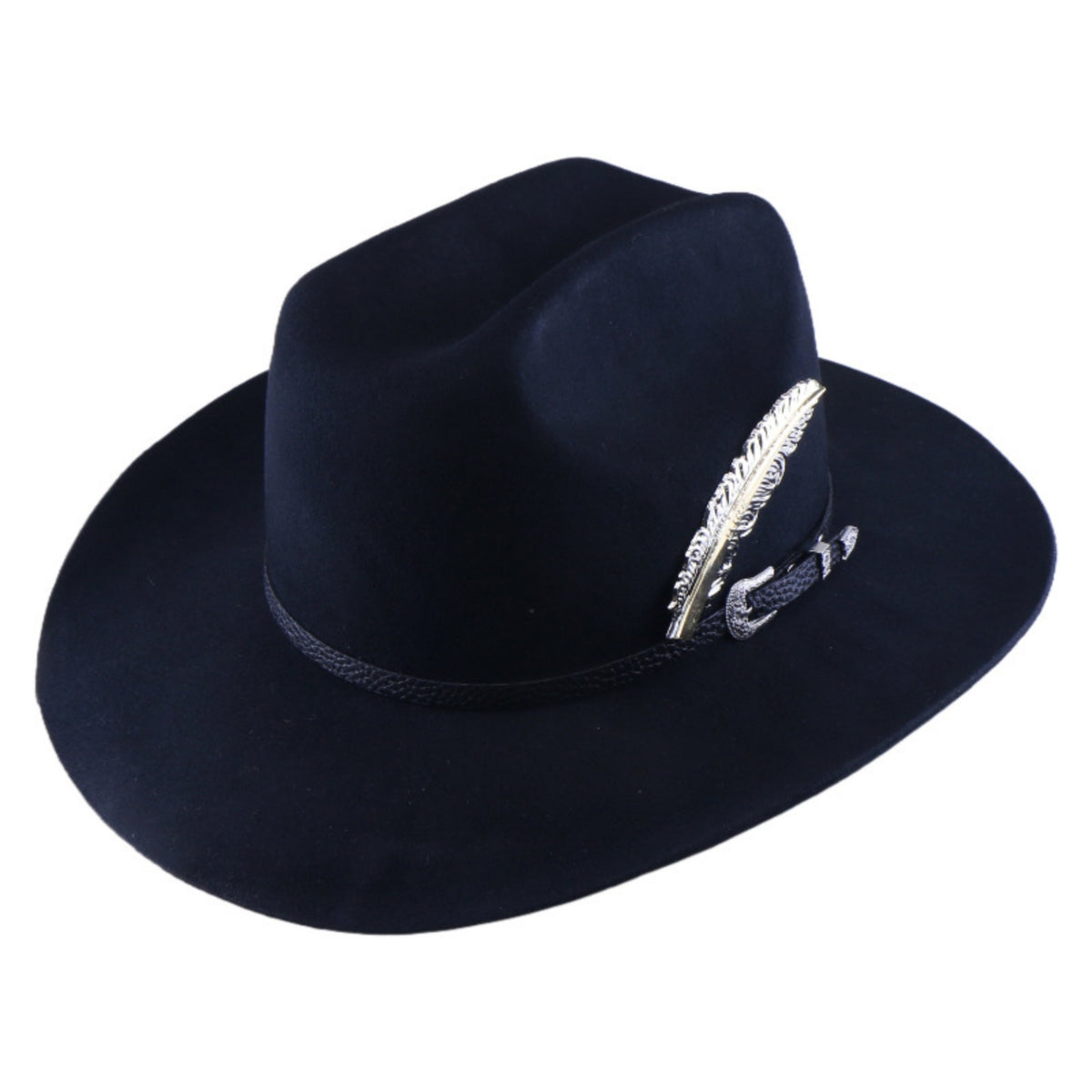 artificial Wool Hat Wide Brim Hat with Feather Structured Crown Fedora for Riders, Artists, Stage Performances, Costume Parties