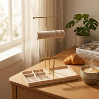 T-Shaped Jewelry Stand Padded Jewelry Display Organizer Necklace Organizer Rack Wooden Base Bracelet Holder Metal Frame