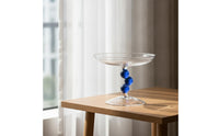Clear Glass Pedestal Fruit Plate Transparent Pedestal Dish with Beaded Stem Elegant Dishware Elevated for Dining Table