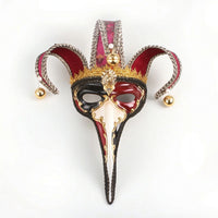 Carnivalesque Fool Face Covering Glittered Mask with Bells Elongated for Theater