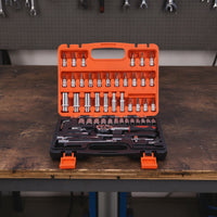 53 Pieces Socket Set with Hard Shell Case Polished Chrome Socket Wrench Set Organized Tool Kit with Hard Shell Case for Vehicle Owners, Garage