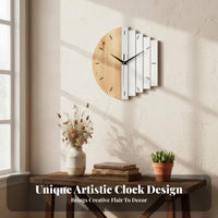 Wood Wooden Strip Wall Clock Creative Design Wooden Wall Clock Battery Operated for Living Room, Bedroom, Office