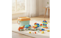 Toddler Blocks with Train Portable Building Blocks with Storage Bucket Construction Set Non for Toddlers, Playroom