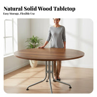 Round Folding Table Foldable Design Round Wood Folding Table Commercial Grade Household Furniture for Caterers, Families, Canteens, Banquets, Weddings