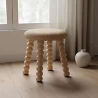 Woven Stool Rounded Design Round Wooden Stool Decorative Accent Wooden Vanity Seat for Bedroom, Entryway