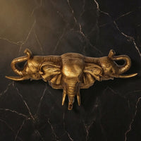 Elephant Head Wall Plaque Antique Gilded Wall Plaque with Elephant Heads Golden for Art Collectors, Hallway