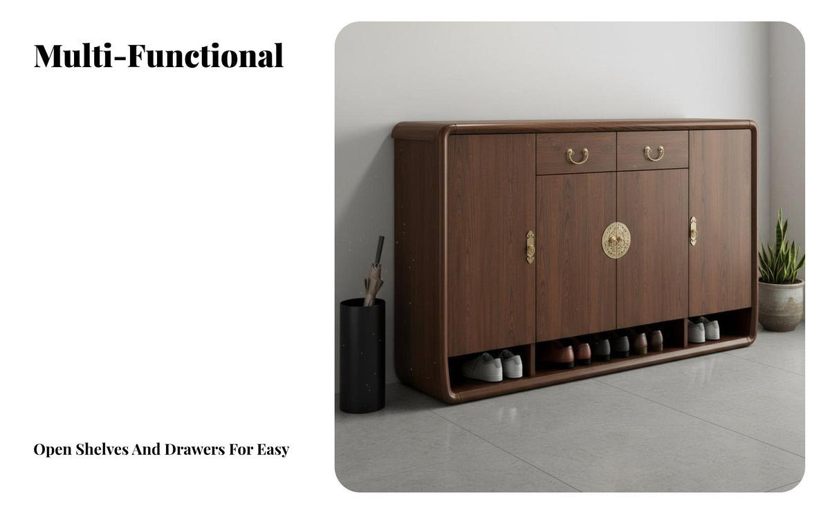 Solid Wood Frame Chinese Design Entryway Cabinet Multi-Functional Entryway Shoe Cabinet Space-Saving Design Freestanding Shoe Organizer Long-Lasting Construction for Homeowners, Families, Apartment Dwellers, Hallway, Living Room, Bedroom, Closet