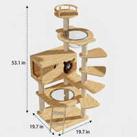 Cat Activity Tree with House and Bed, 5-Level Solid Wood Scratching Board, Ladder Meow and Hammock for Large Indoor Cats to Play and Rest