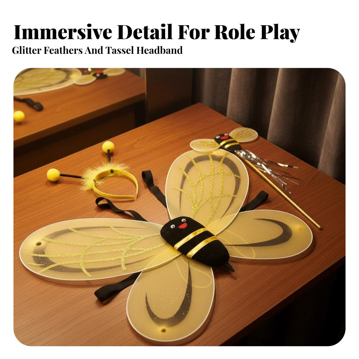 3 Pieces Bee Costume Appendages Costume Stage Performance Prop Bee Costume Outfit Dress-Up Fun Costume Appendages Set for Kids, School Events
