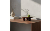 Metal Plate with Wood Spherical Feet Wooden Sphere Base Round Decorative Tray Artistic Centerpiece Cake and Snack Serving Dish for Kitchen Counter