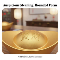 Chinese Gold Ingot Fine Workmanship Sturdy Alloy Ingot Metal Yuan Bao Retro Design Golden Wealth Token for Homeowners, Home